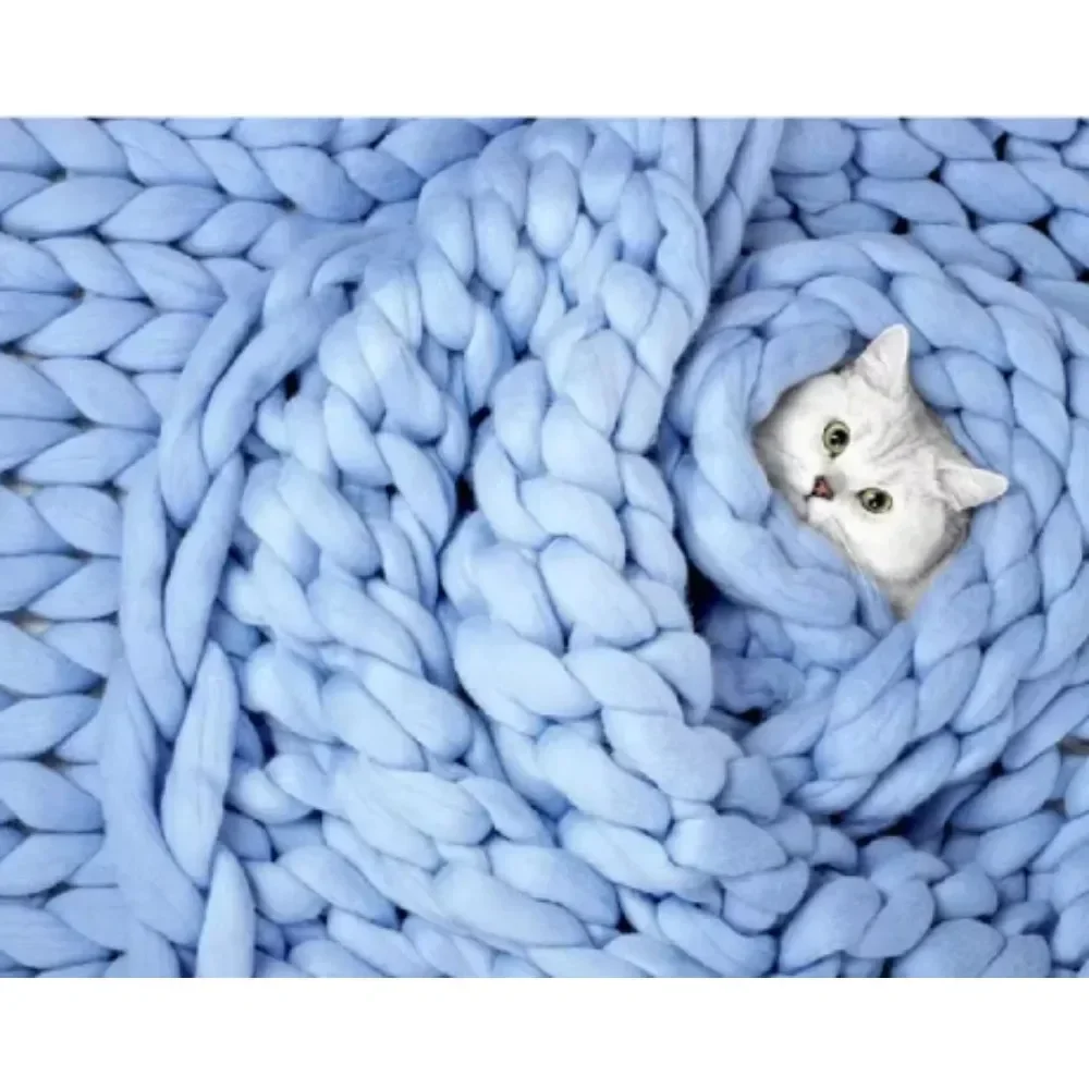Chunky Knitted Blankets Stitch Thick Large Yarn Roving Knitted Sofa Blanket Winter Warm Throw Plaid Sofa Bed Decorative 80X100