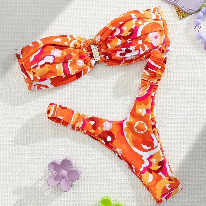 Microbikini Push Up para mujer, traje de baño con estampado de moda, conjunto de Bikini dividido, ropa de playa, traje de baño de 2 piezas para mujer 2025