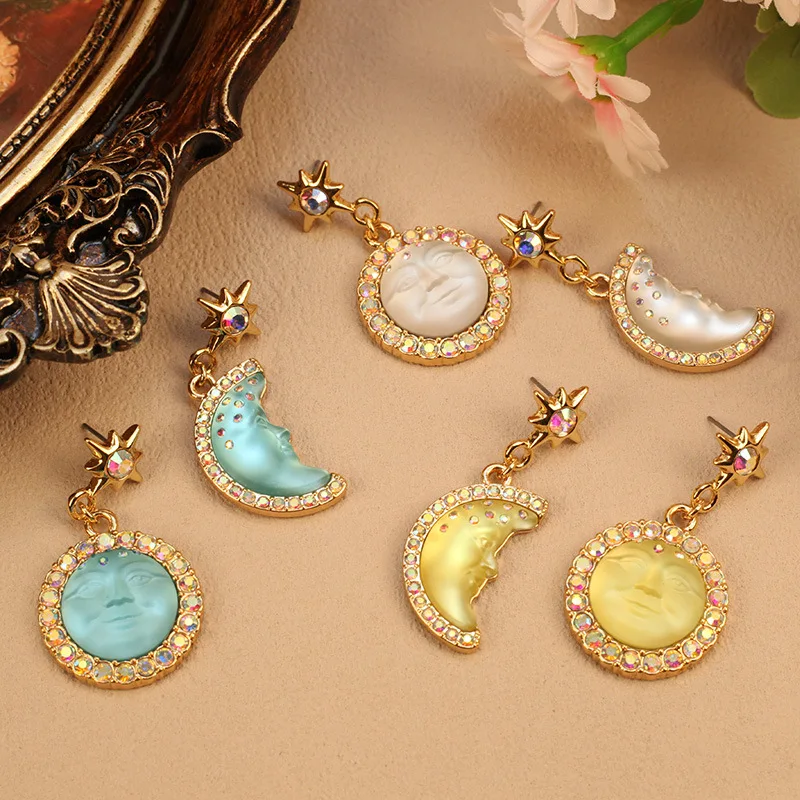 

Bohemian Sun Moon Earrings with Moonstone – Asymmetric Dazzling Star Design for Balancing Solar Plexus & Attracting Confidence