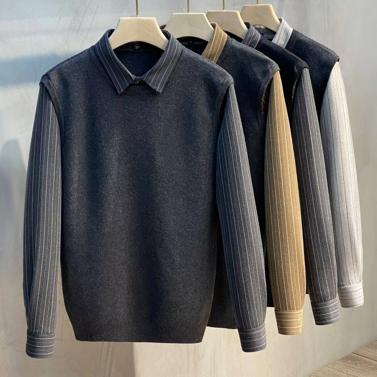 

High Quali Men's Knitted Long Sve Sweater Casual Busin College Sle Korean Version Top Autumn Winter Faion Clothes