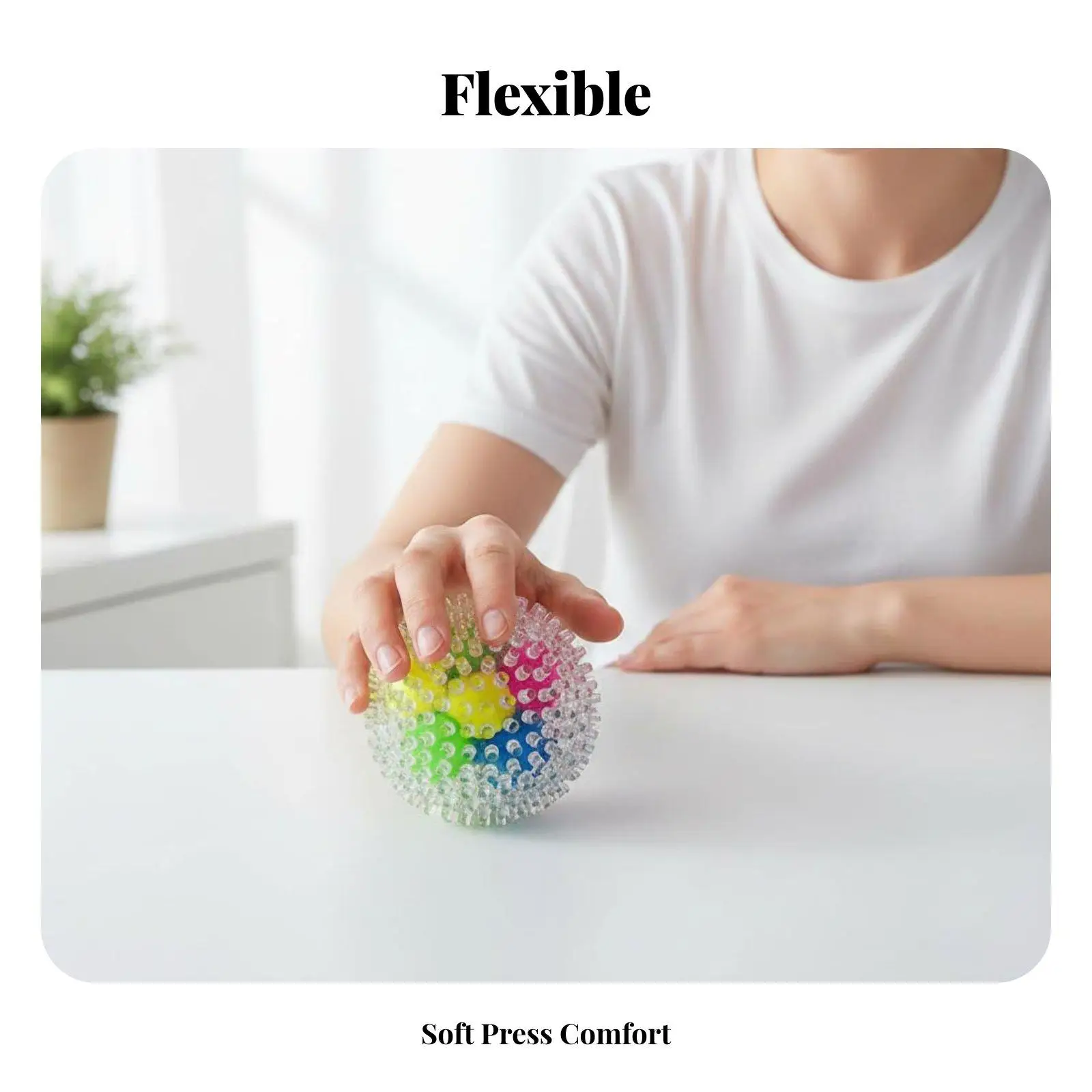 Squishy Stress Ball with Colorful Inside Beads for Anxiety Relief and Hand Exercise Lightweight TPR Sensory Toy for Adults