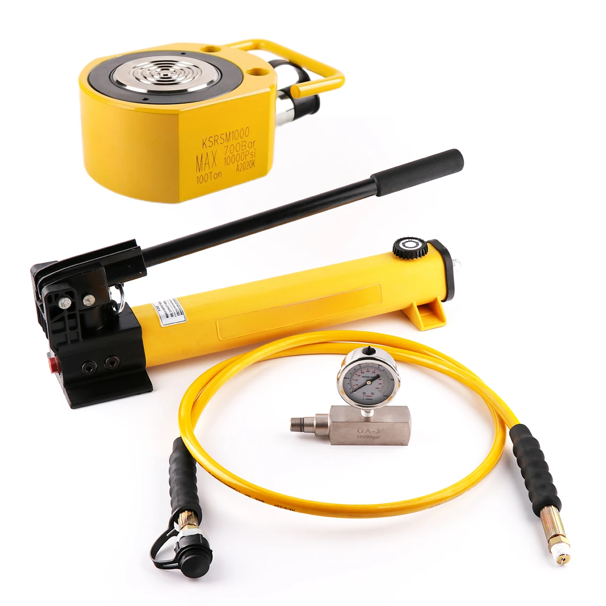 100 Ton, 63 in / 16mm Stroke, Low Height Hydraulic Cylinder,Hydraulic Cylinder Jack Ram and Hand Pump Set