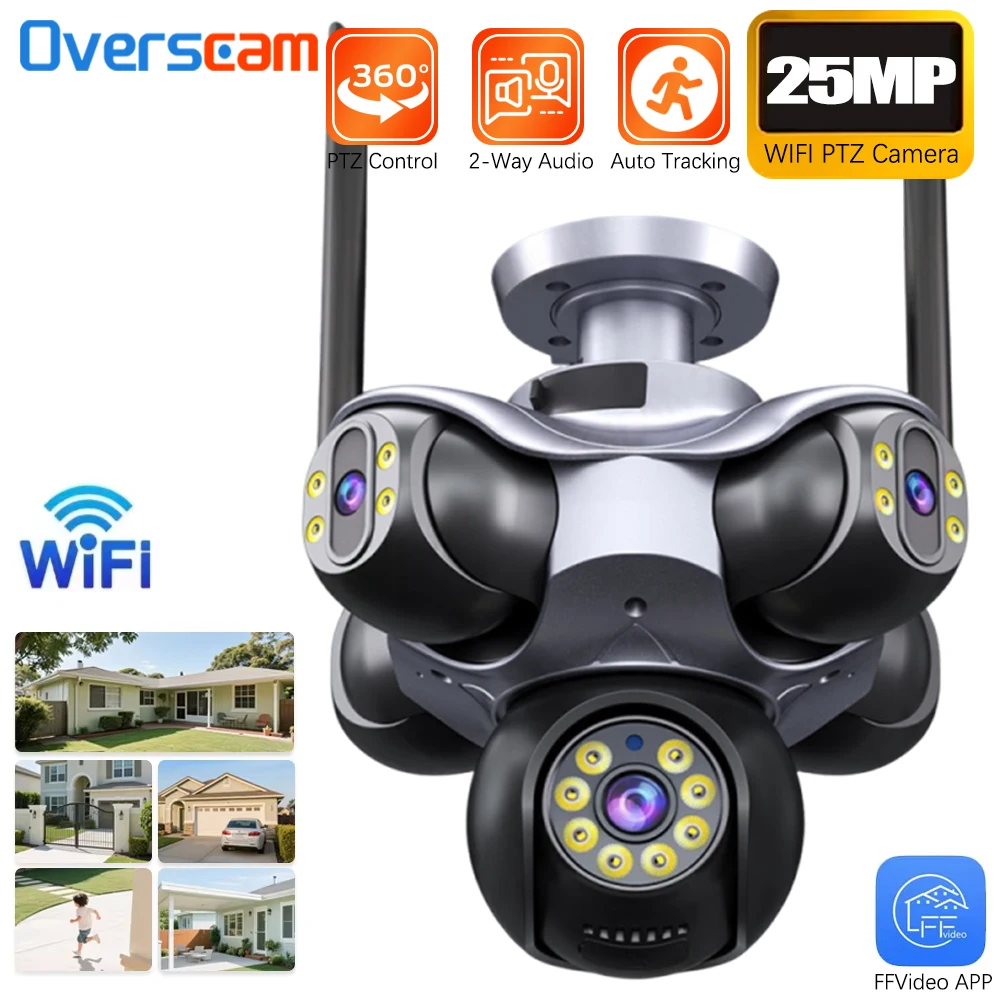 

25MP Five Screen WiFi Camera Five Lens CCTV IP Cam 10K 20MP Security IP Camera Video Surveillance 720° PTZ Home Security Cam