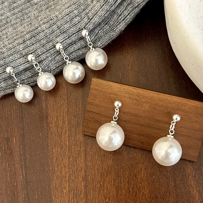 

PONYKISS 925 Sterling Silver Pearl Bead Pendant Stud Earrings for Women Minimalist Classic Fine Jewelry Geometric Accessories
