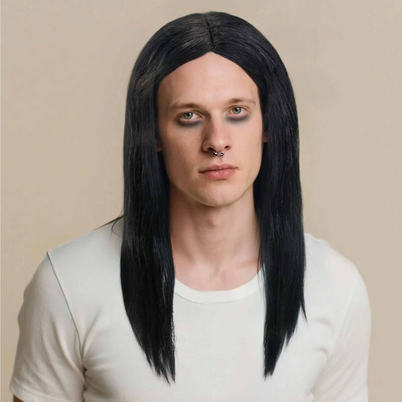 

Synthetic Long Black Men'S Cosplay Wig, Gothic Punk Style Rock Band Cosplay Wig