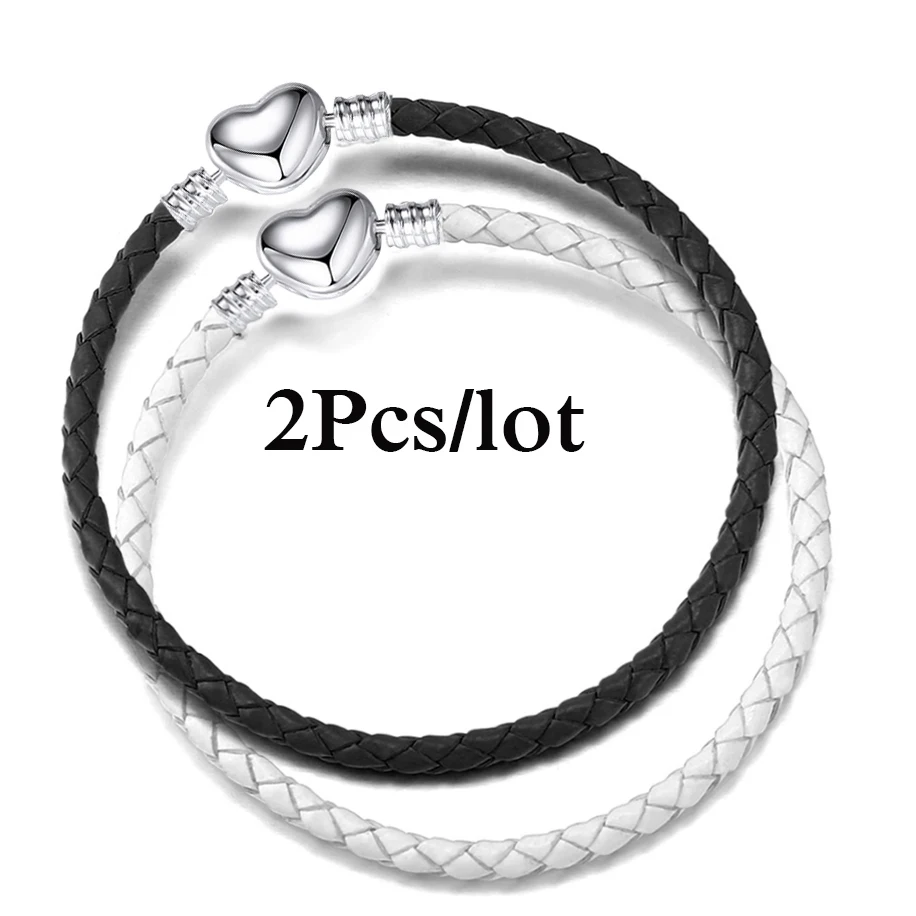2Pcs/Lot Vintage Leather Chain Bracelets Fit DIY Beads Charms Bracelet Pulsera Mothers day Jewelry Gift For Women Men Girlfriend