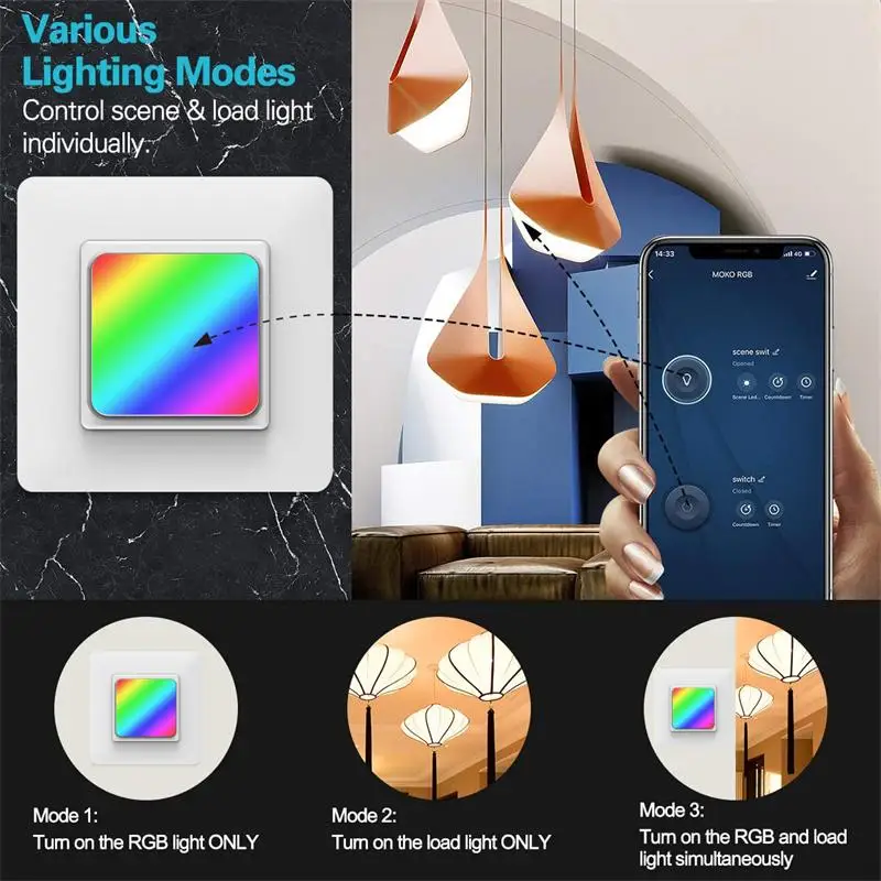 Tuya Smart Life Light Switch & Colorful Back Light EU US WiFi RGB Scene Night Light Switch APP Voice Control Alexa Google Home