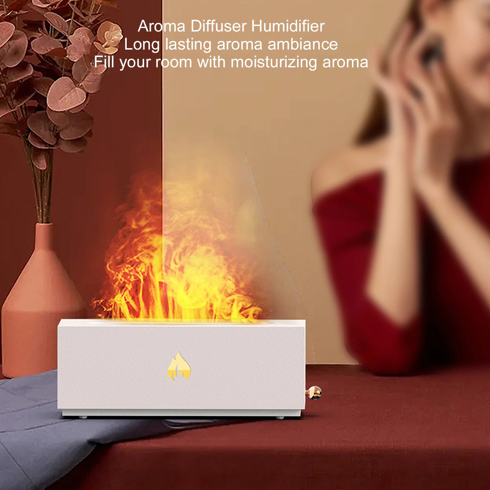 

Flame Air Aroma Humidifier 320ml 3D Fireplace Appearance Automatic Power Off Silent Running Flame Air Diffuser for Office