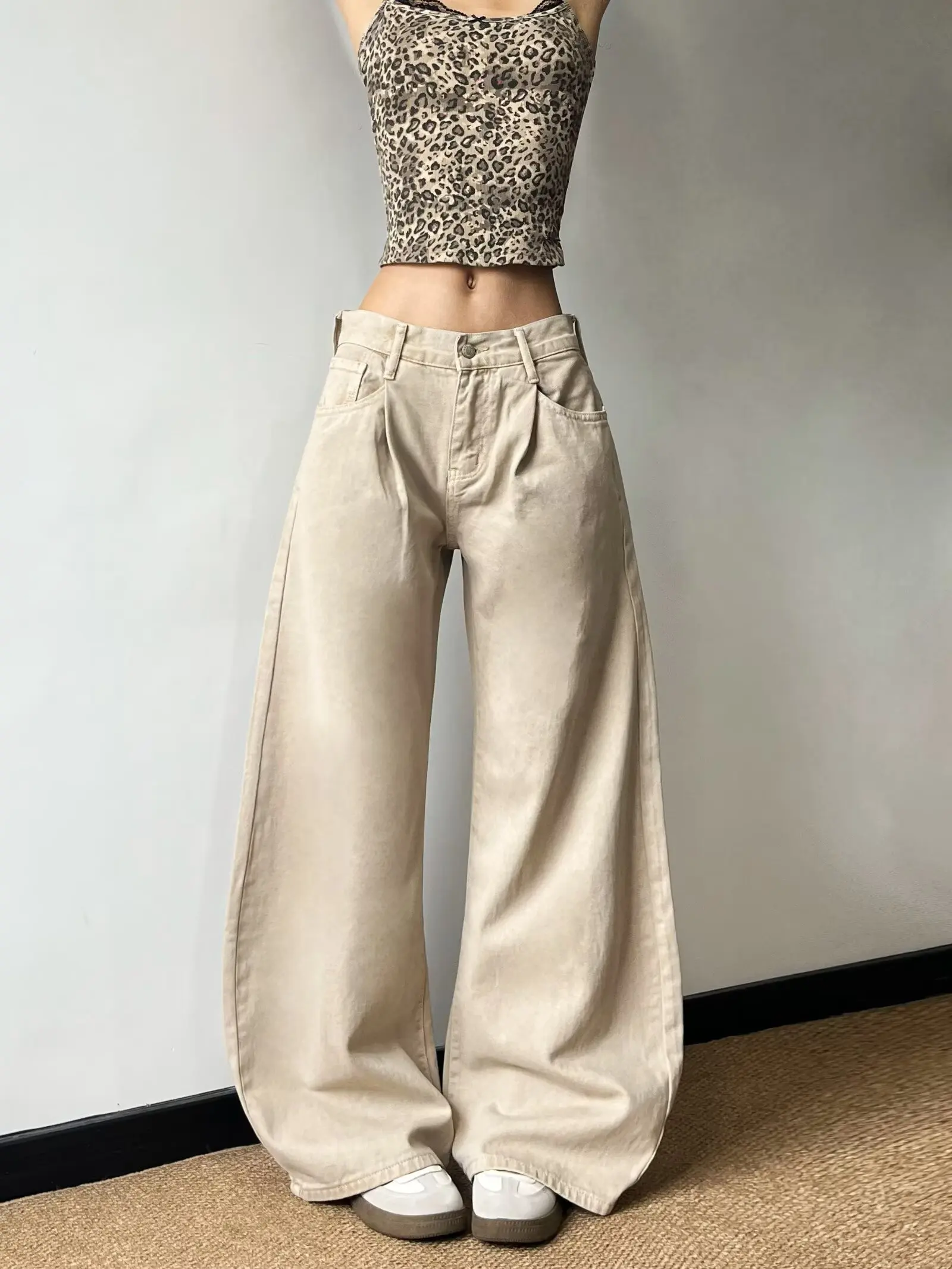 

American Style Vintage Baggy Washed Jeans Women Y2K Fashion High Waist Loose Wide Leg Pants 2025 New Casual Straight Jeans New