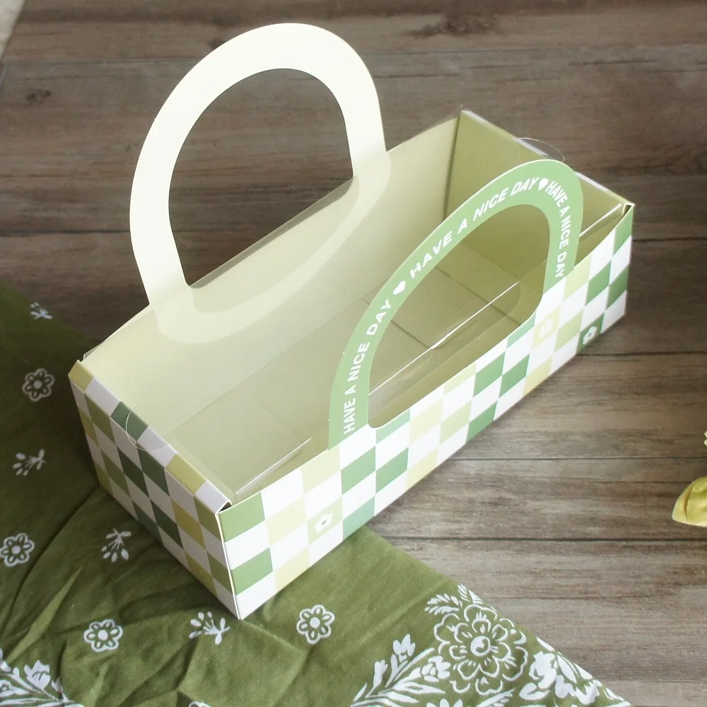 24*10*16cm 10 Pcs Green Check Flower Paper Box As DIY Picnic Handmade Chocolate Bake Baby Shower Wedding Birthday Gift Pack