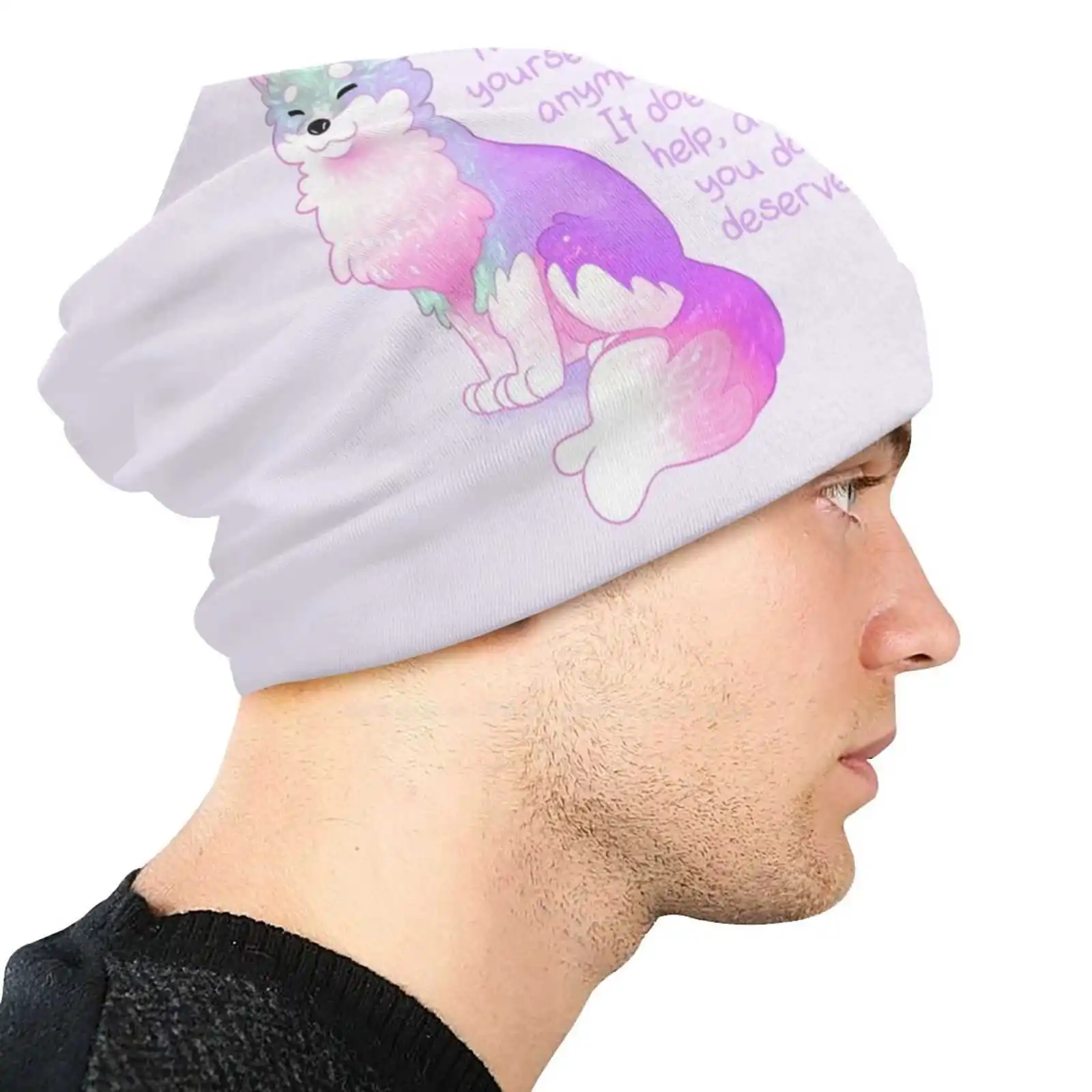 Gorro de punto "No Beating Yourself Up" para exteriores, gorro cálido con estampado de arco iris Pastel, para la salud Mental y la depresión