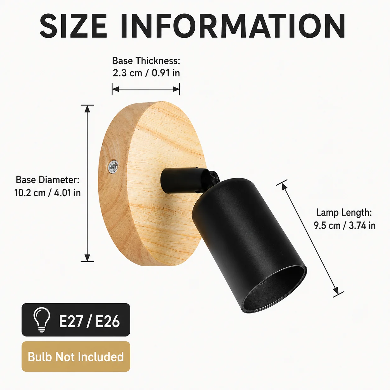 JOYINLED 1/4/10PCS Wood Wall Spotlight, Black Adjustable E26/E27 Wall Sconce, Modern Indoor Lamp, Bulb Not Included