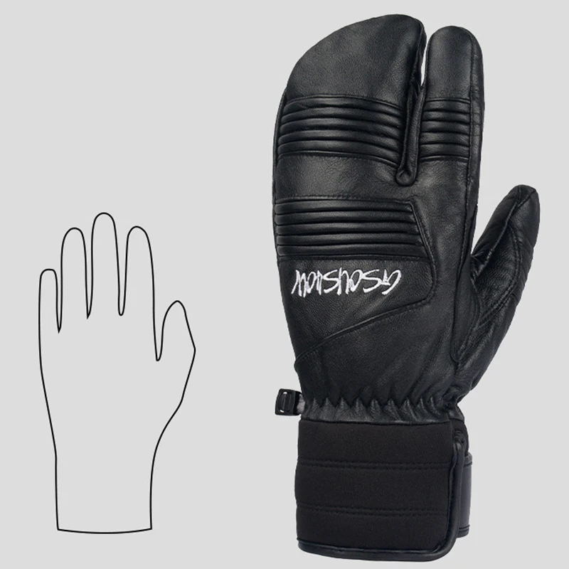 Waterproof Leather Women Snow Gloves Outdoor Mountain Sport Man Skiing Mittens Motocycle Warm Snowboard Mitts Inner 5 Fingers