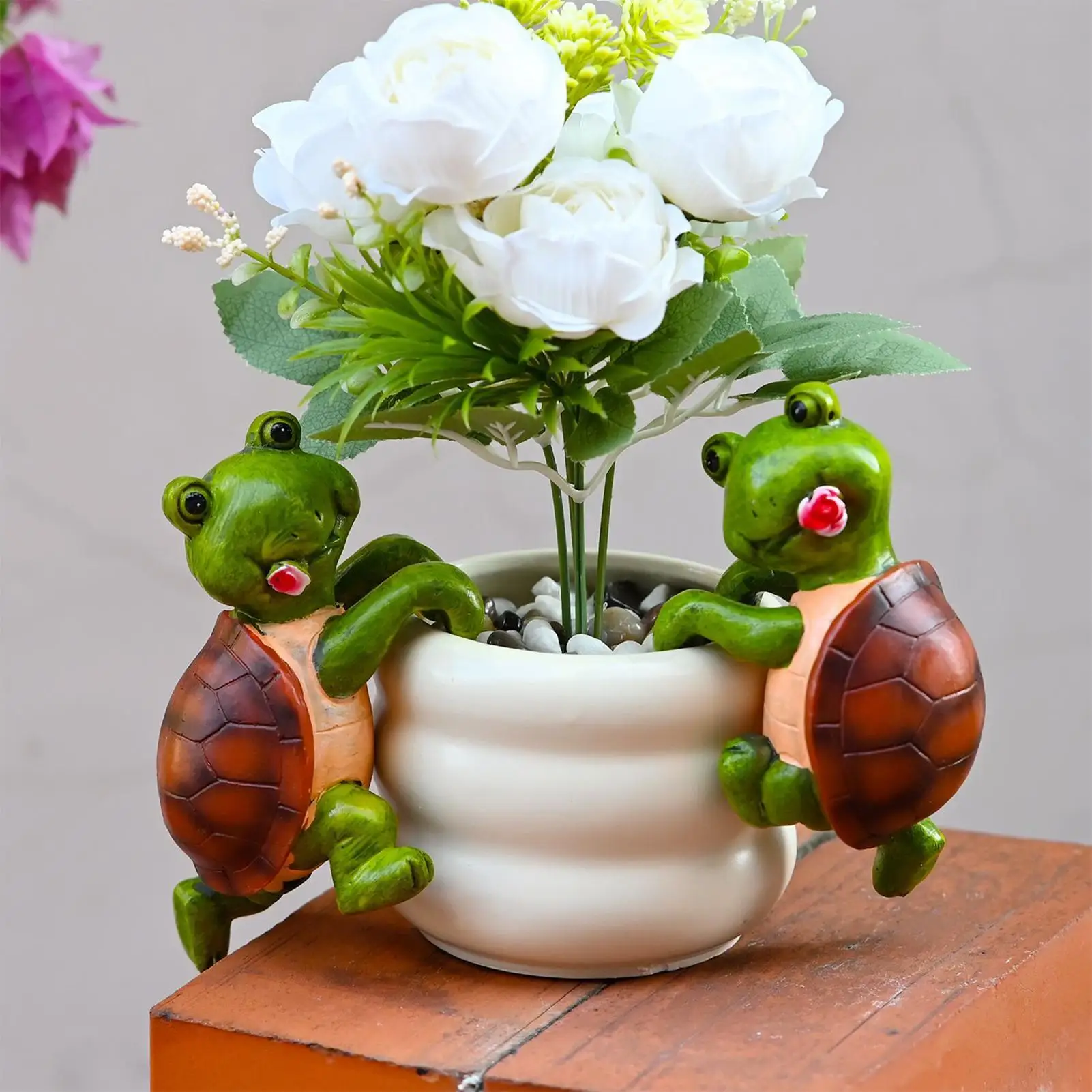 زينة وعاء النبات 2 قطع السلاحف تسلق مضيعة نعالها تمثال الحيوان للخارجية حديقة ساحة سياج الحديقة شرفة المنزل #2