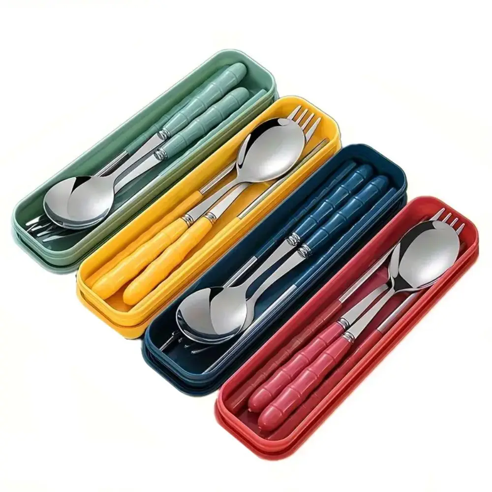

Stainless Steel Camping Utensils Set Chopsticks Reusable Travel Cutlery Tableware 3-in-1 Camping Spoon Fork Picnic Hiking