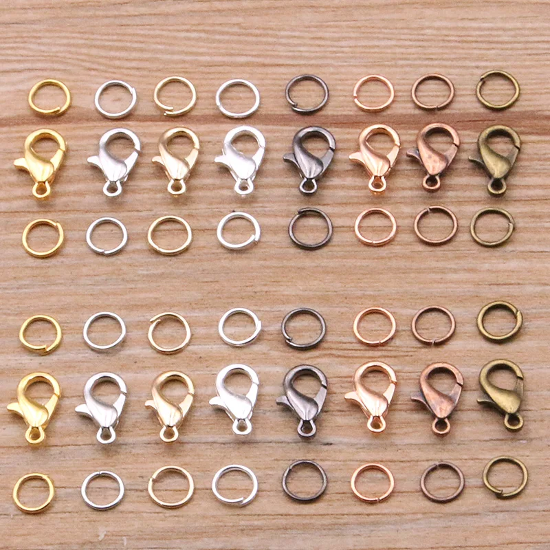 100Pcs Lobster Clasp With 200Pcs Open Jump Rings DIY Jewelry Findings Kit For Necklace Bracelet Chain Making Connector Parts