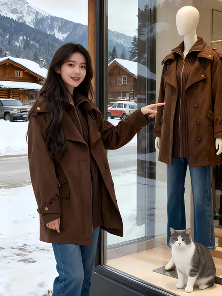 

Женское зимнее пальто Sli Retro из хлопка, средней длины, с завышенной талией, приталенное, в корейском стиле, прямого кроя, с длинными рукавами