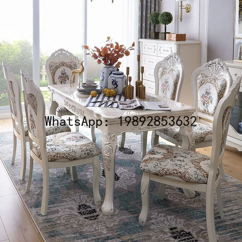 CZ Dining Table and Chair Set Modern Simple Home Use Small Apartment Simple European Rectangular Marble Dining Table Solid Wood