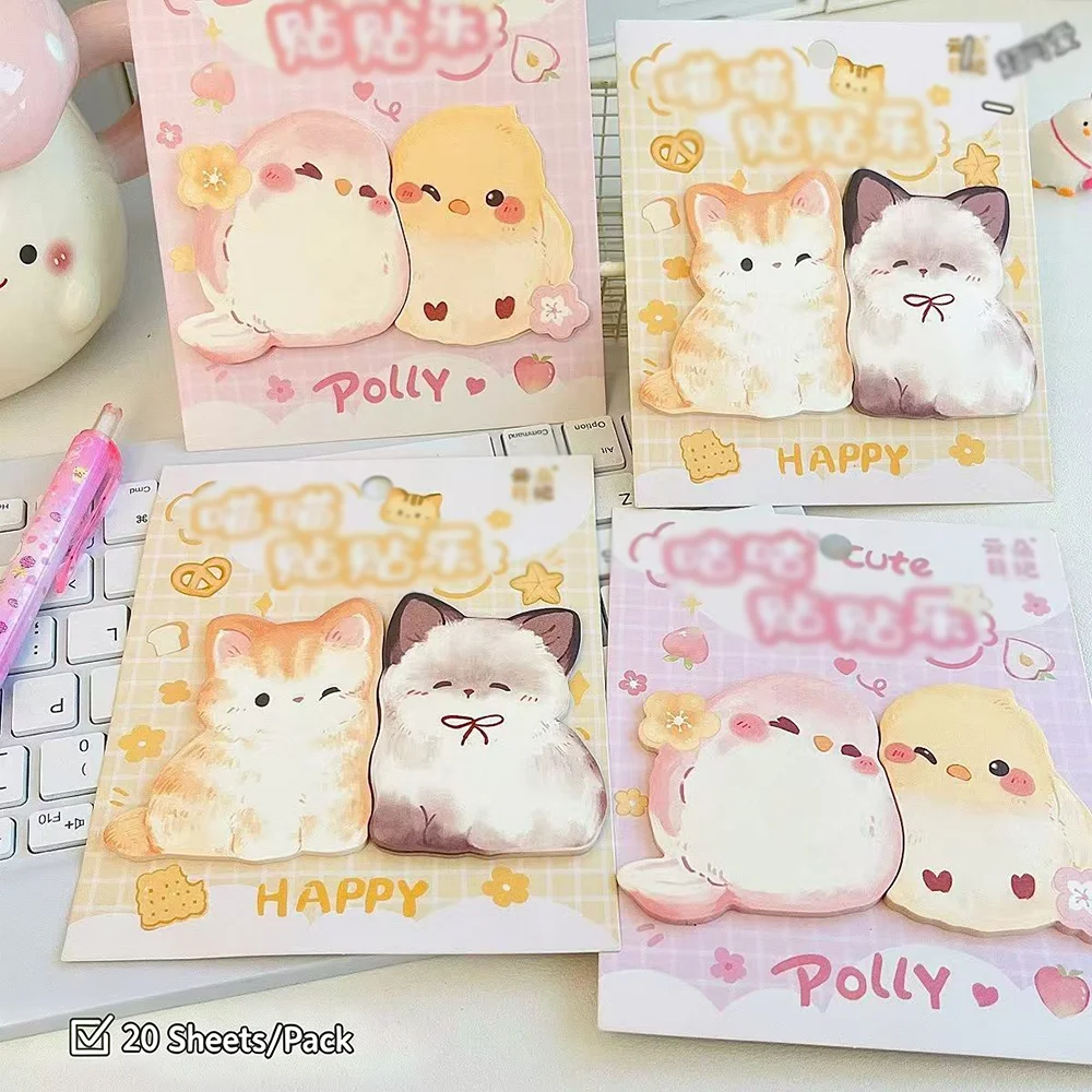 Creative cartoon animal shaped sticky notes, cute cat and chick shaped hand account material stickers, student memos