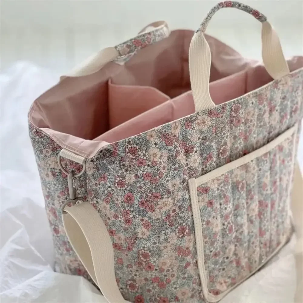 Floral Printing Mummy Baby Bag Large Capacity Cotton Diapers Stroller Bag Lightweight Multifunctional Storage Bag Mother