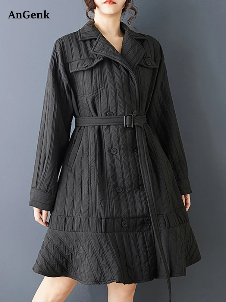 

Черная винтажная верхняя одежда большого размера, женское пальто, новая повседневная свободная куртка с длинными рукавами и повязками, пальто, одежда, осень-весна 2026