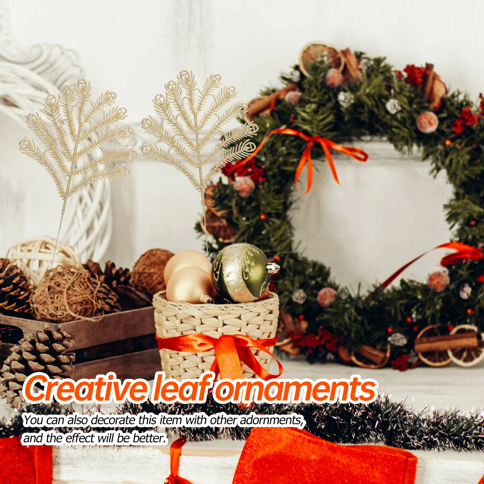 

6Pcs Christmas Glitter Leaf Pendants Xmas Tree Ornaments Festive Party Hanging Decorations Christmas Glitter Leaf