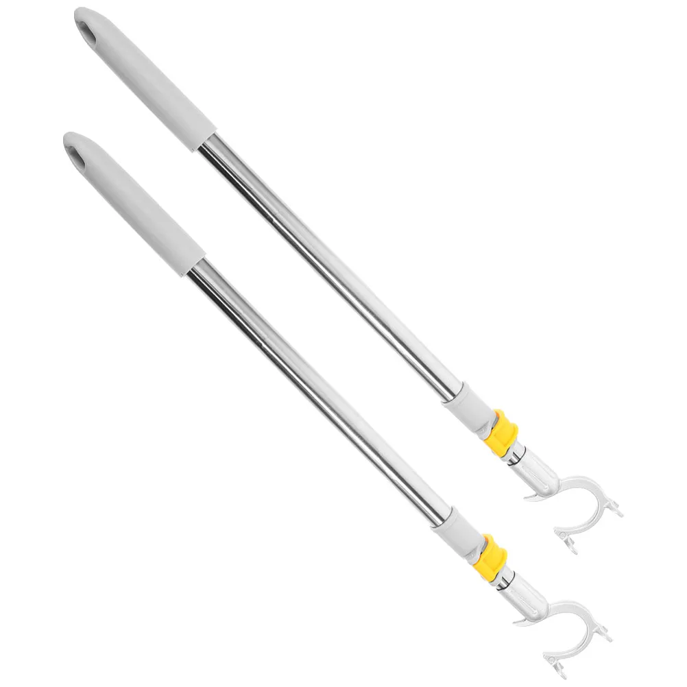 

2pcs Adjustable Telescopic Closet Reach Pole Stainless Steel Aluminum Alloy Garment Fork Head Easy Installation