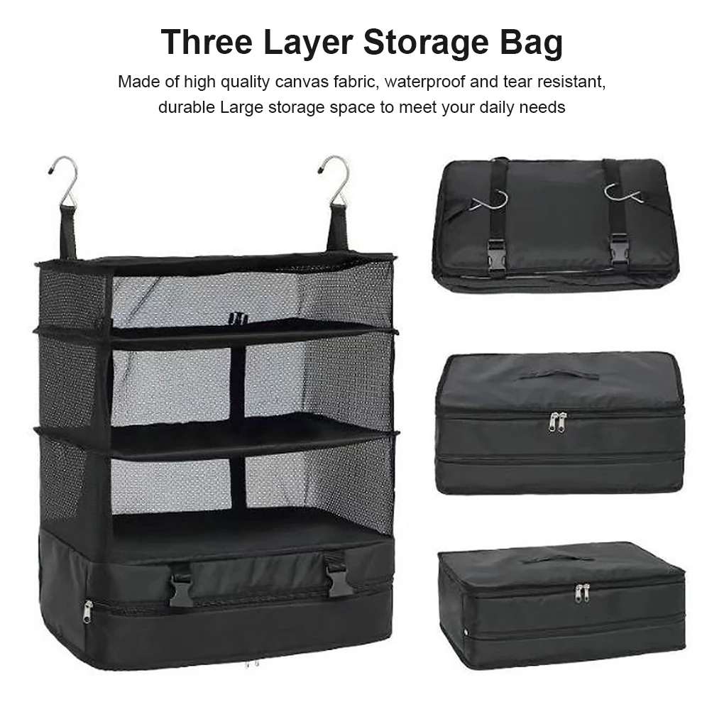 Outdoor Storage Mesh Bag Foldable 3 Layers Hanging Fishing Camping