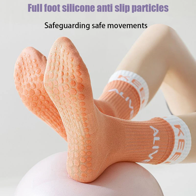 Cotton Breathable Mid-calf Yoga Socks Solid Color Striped Anti-slip Sports Socks Pilates Socks Dance Fitness Training Socks