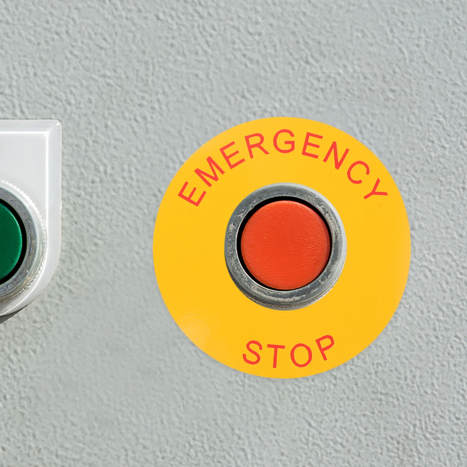 

8 Sheets Emergency Stop Sign Stickers 63-31MM Red PVC Self-adhesive Decals Caution Machinery Warning Safety Efficient