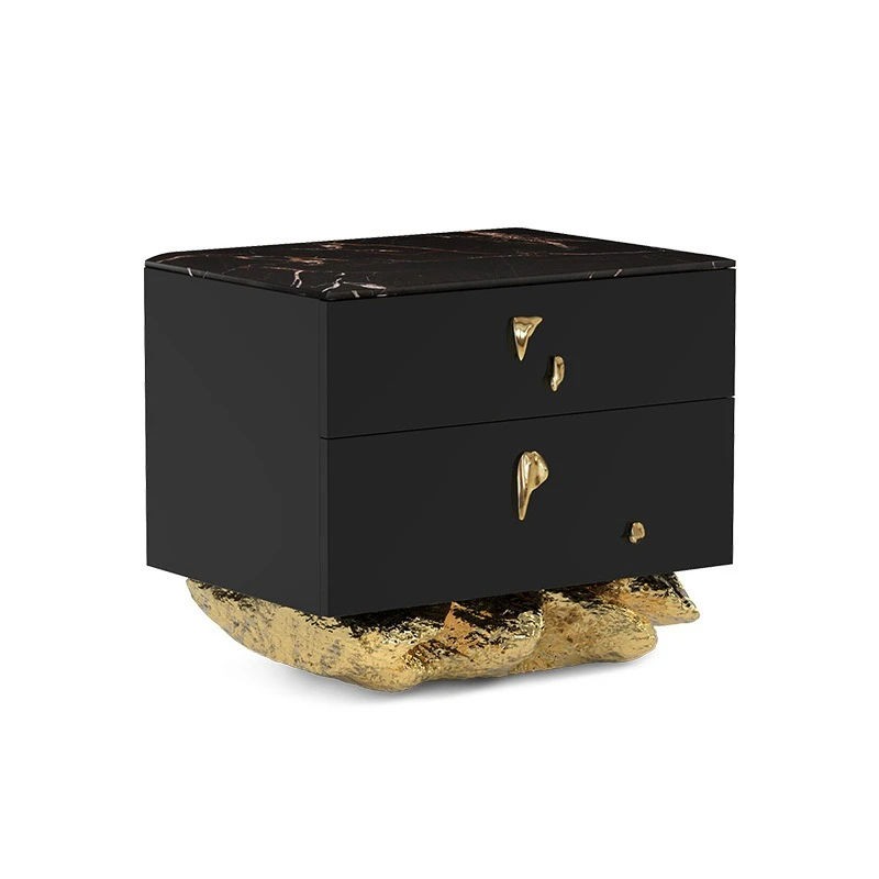 

Light luxury solid wood bedside table Italian villa home bedroom art storage locker