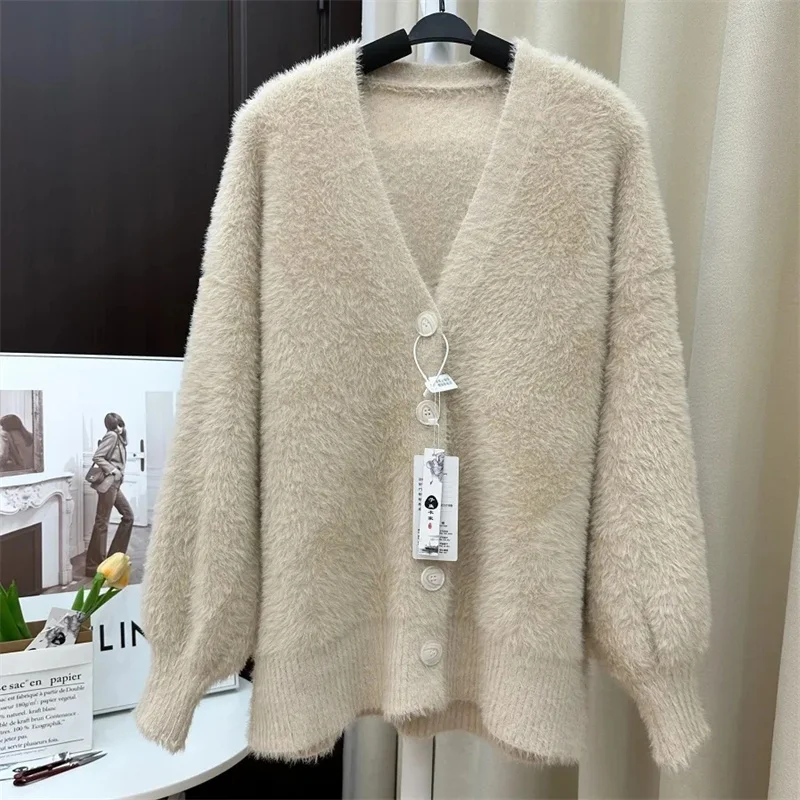 Mink Fluff Coat Lady Autumn/Winter 2023 Lnternet Celebrity Cardigan Over Clothes Ins Trendy Korean Version Loose Top Solid Color