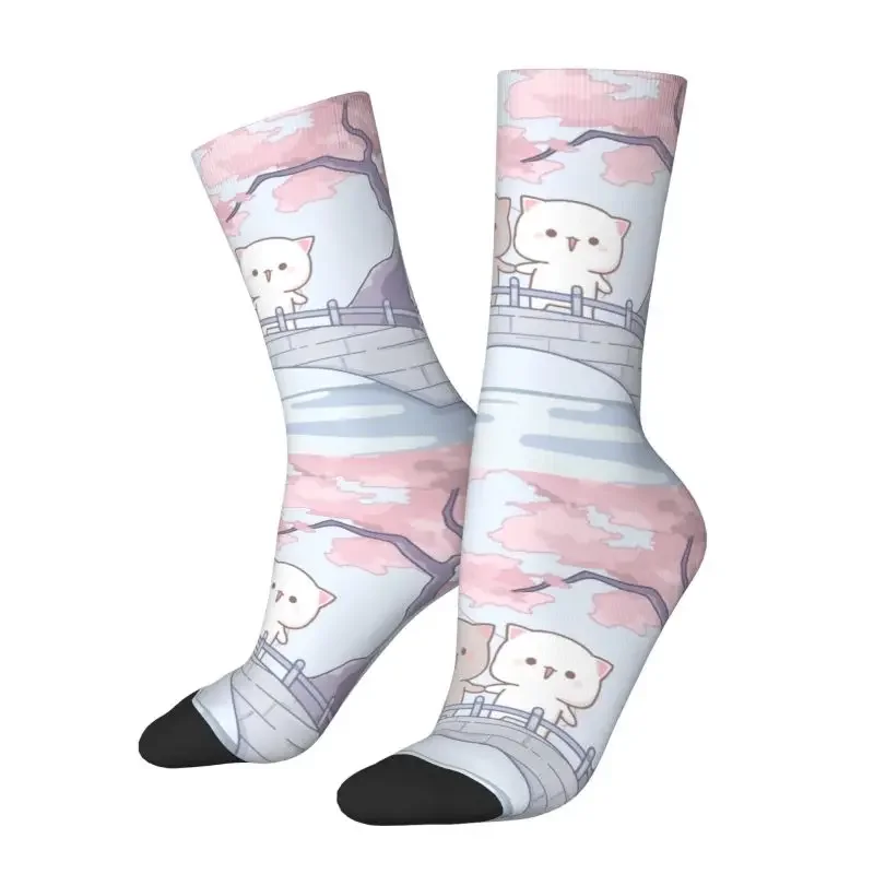 

Romantic Peach And Goma Mochi Cat Men's Crew Socks Unisex Kawaii Spring Summer Autumn Winter Dress Sock