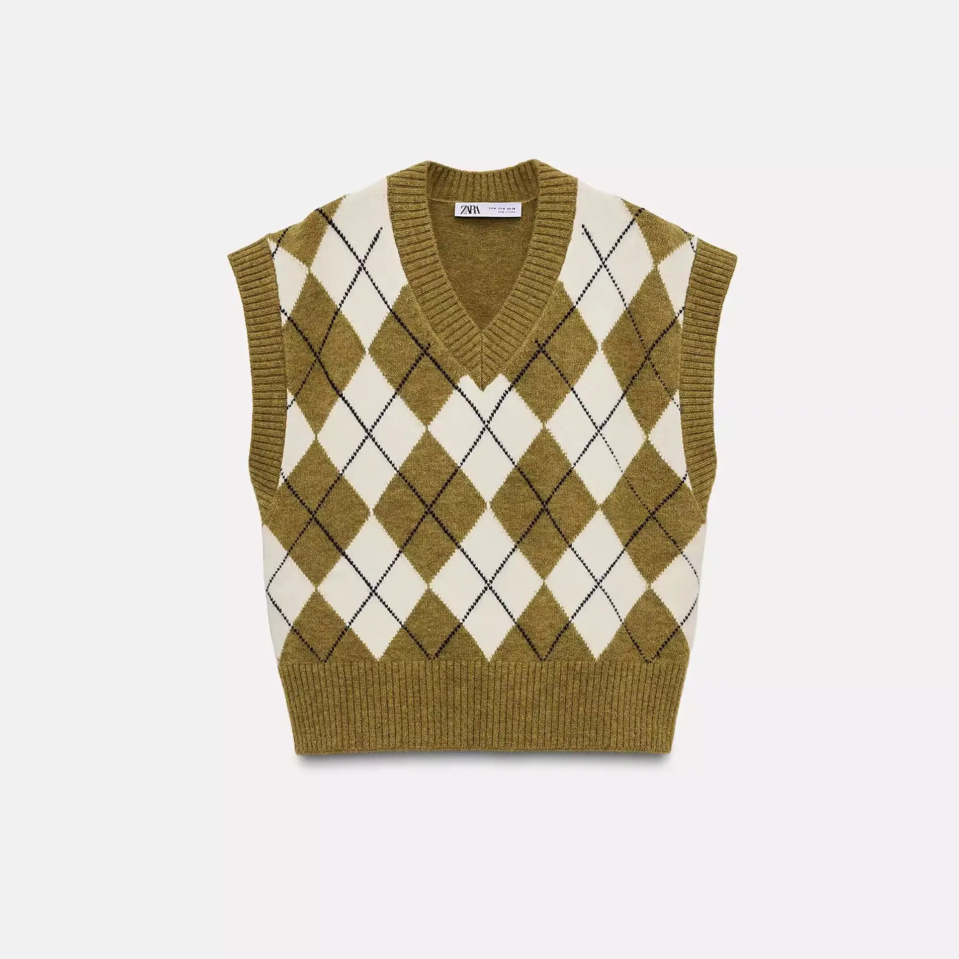 

2025 Spring Autumn Women's Knitted Vest Sle Top V-ne Svel Diamond Pattern College Sle Vest No Brand Commute
