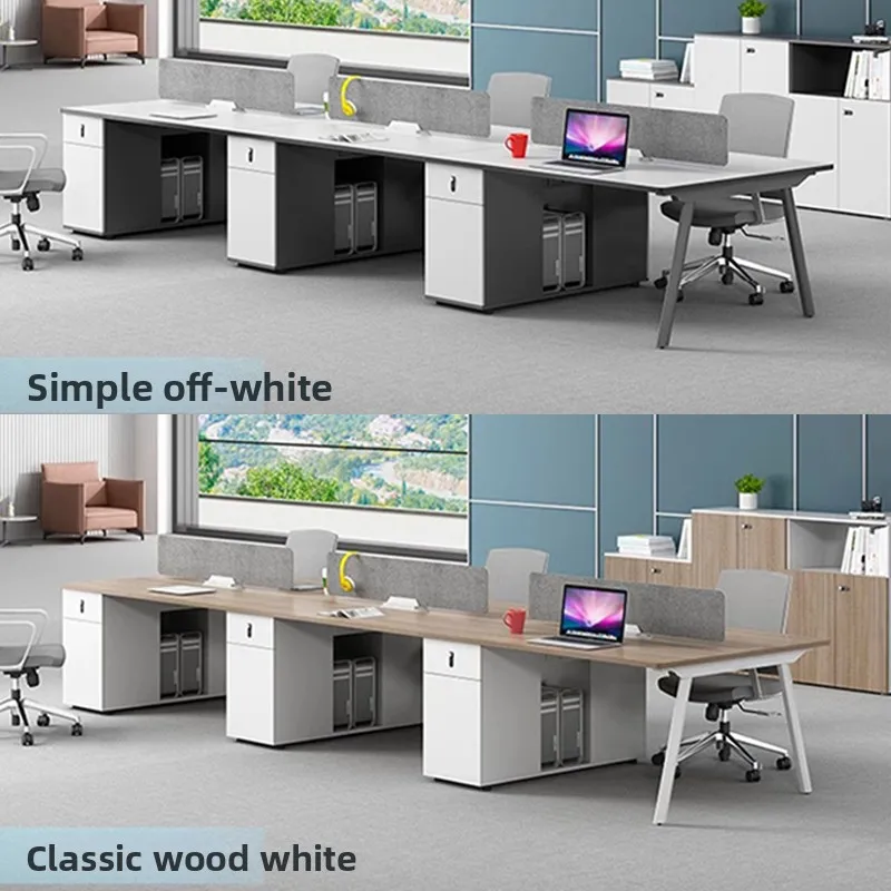 Staff Office Desk and Chair Combination, Simple Modern Four-person, Card Seat Steel Frame Staff Table