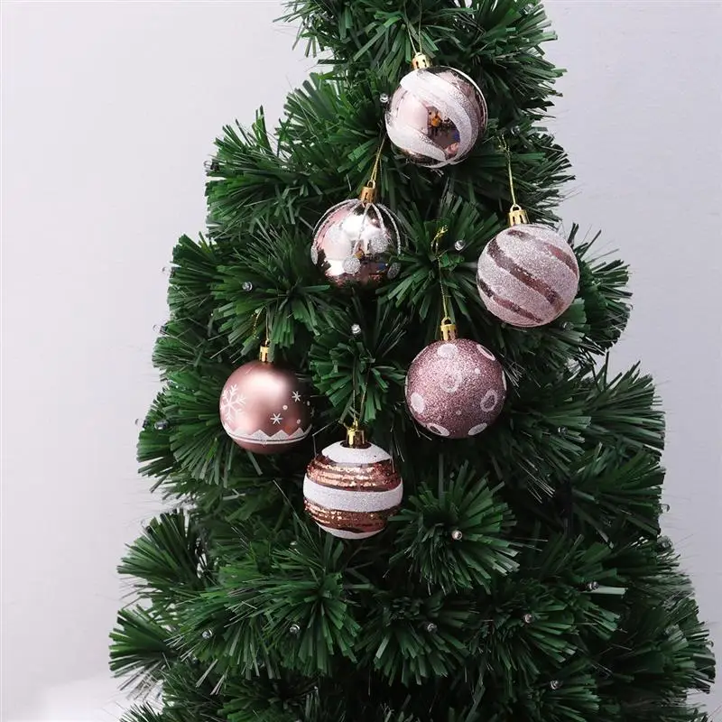 24Pcs 6cm Christmas Balls Hanging Decoration Christmas Tree Ornaments for Party Prom Rose Gold Pattern for DIY Christmas Party