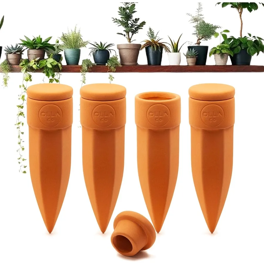 

Plant Watering Spikes with Lids Ideal for 46 Pots Vacation Friendly Terracotta Small Set of 4