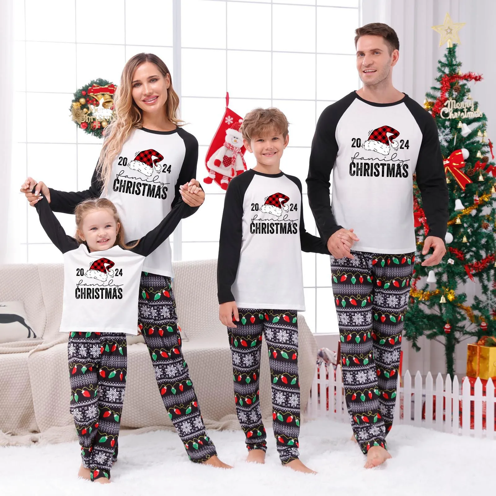 Europeu e americano família casa wear natal casa wear família terno xadrez retalhos impresso casa wear família combinando outfit