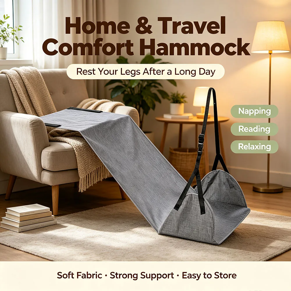 Hanging Adjustable Footrest Sling, Lightweight Travel Hammock for Airplane Train Bus Car, Kid Foot Rest for Office