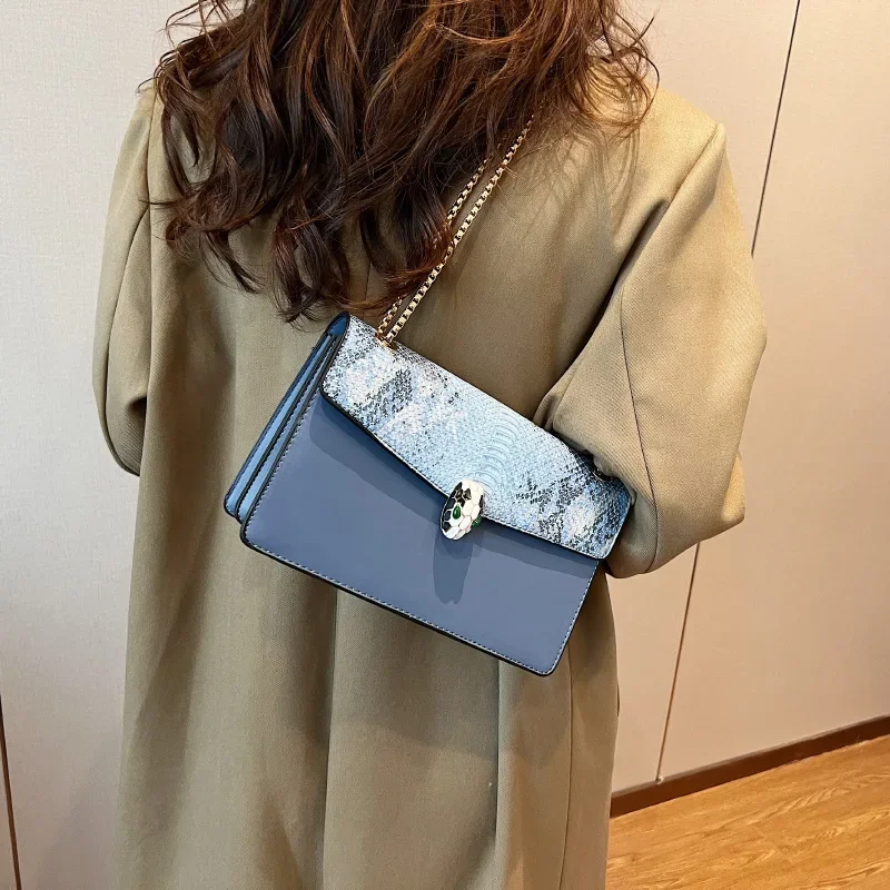 العصرية نمط التمساح طبقة مزدوجة غطاء الوجه Crossbody حقيبة مربعة صغيرة المرأة المألوف سلسلة حزام حقيبة يد