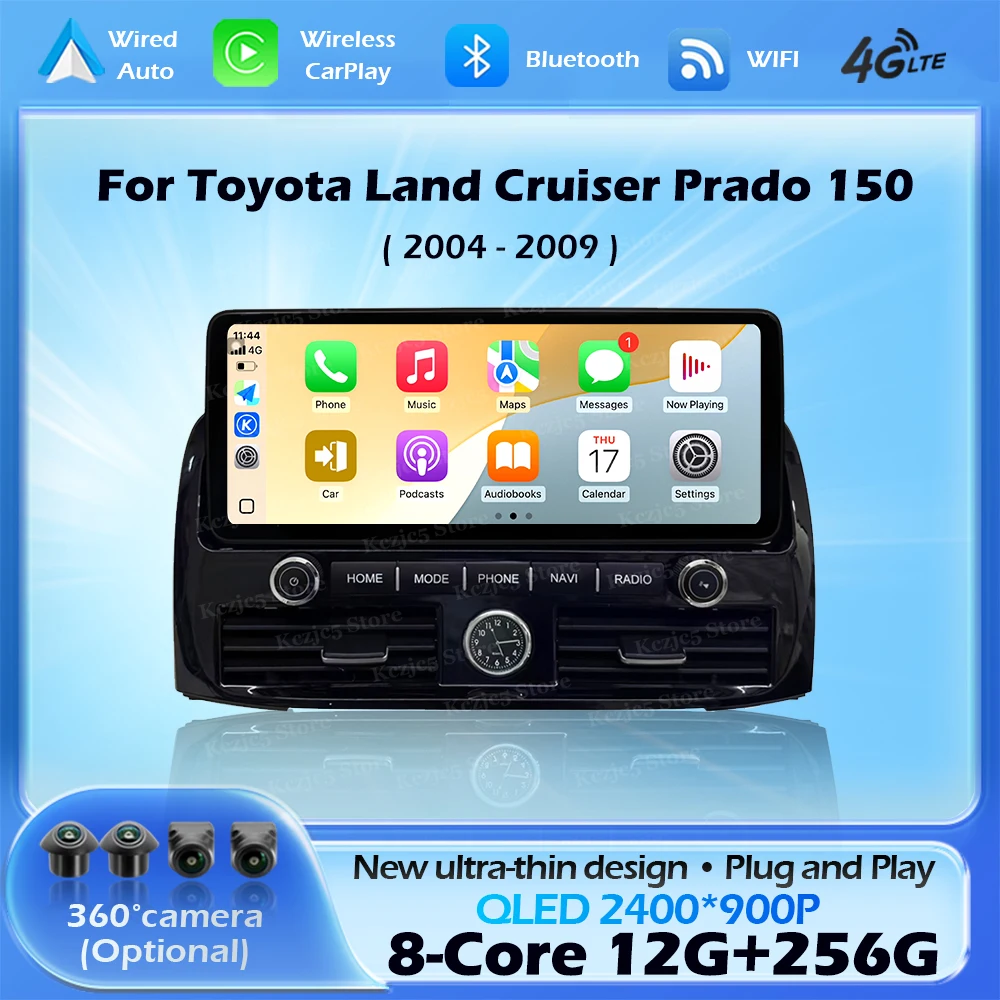 QLED Screen Ultra-Slim Main Unit Navigation GPS Android 16 For Toyota Land Cruiser Prado 150 2004-2009 Car Radio Multimedia WIFI