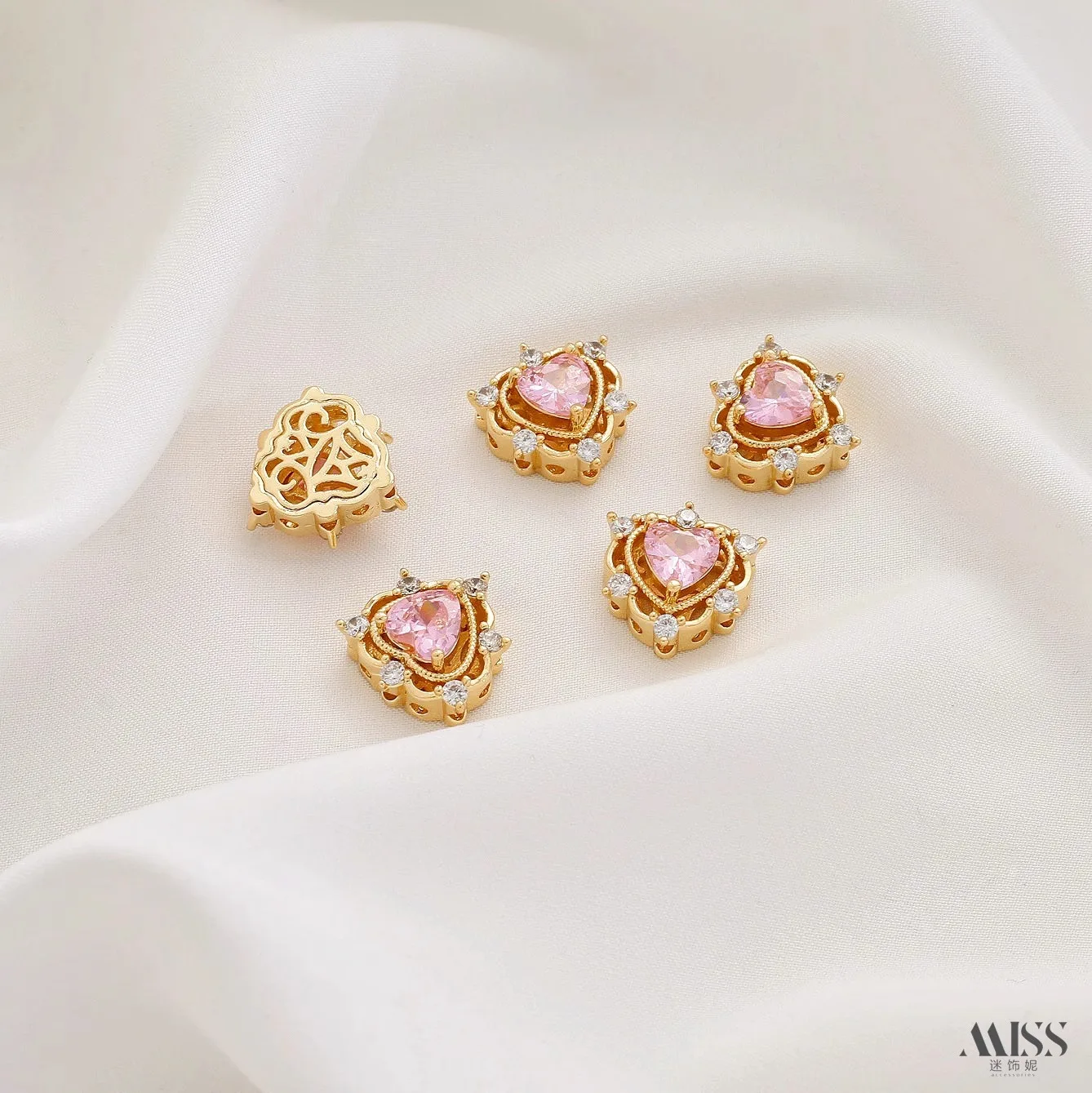 18K Gold Plated Black Gold Heart Zircon Love Spacer Beads For DIY Jewelry Findings