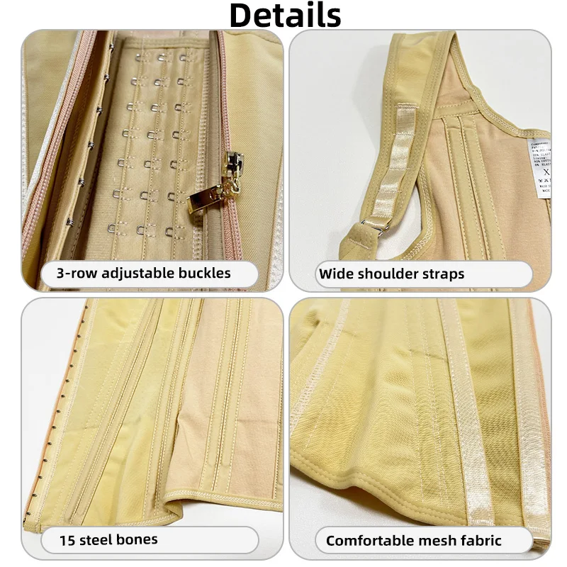 Body Shaper Shapewear Women Double Tummy Control Compression Waist Trainer Corset Adjustable Zipper and Hook-eyes Flat Belly