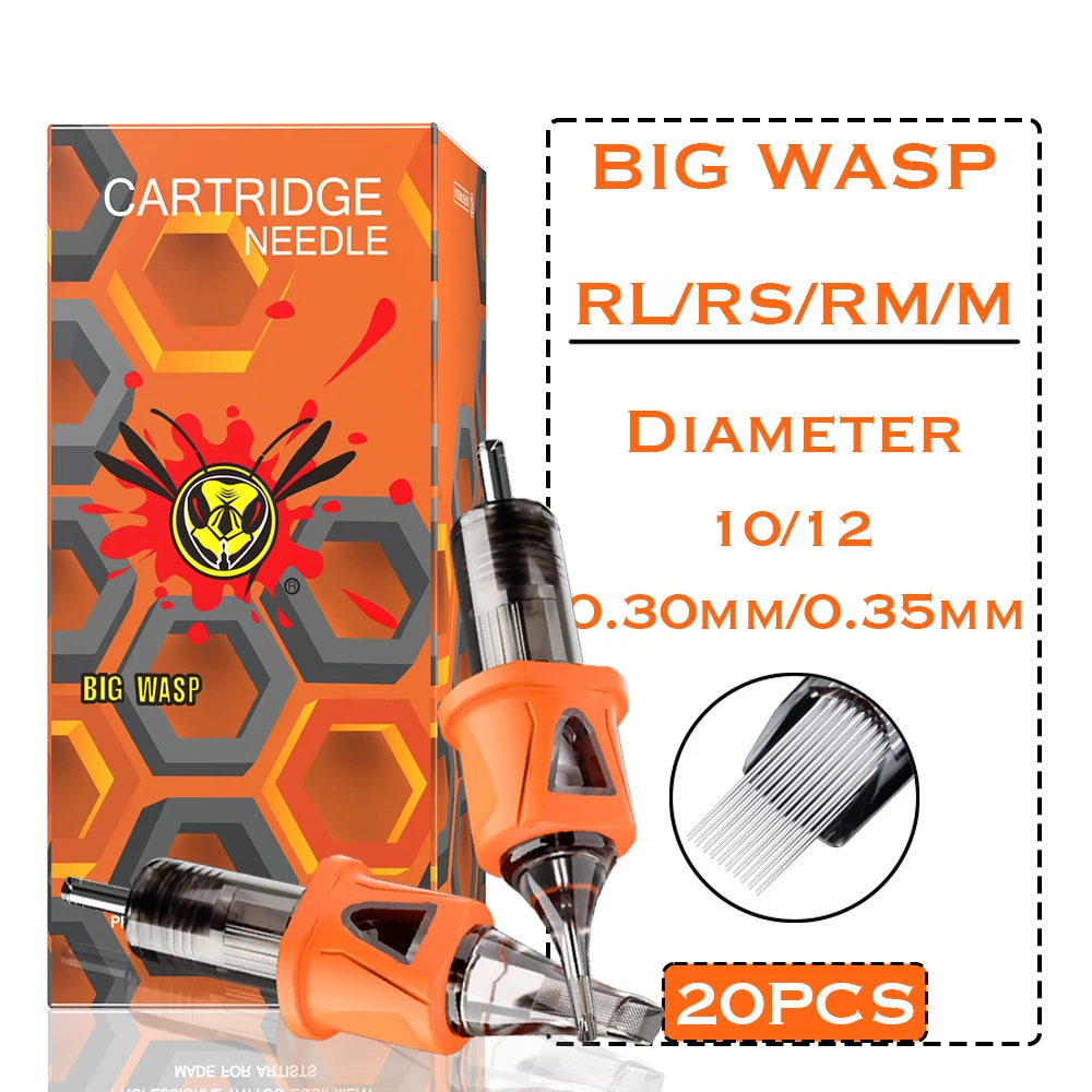 

BIGWASP 20PCS Tattoo Cartridges Needles Disposable Orange RL/RS With Membrane Professional Sterilized Safety Tattooist Supply
