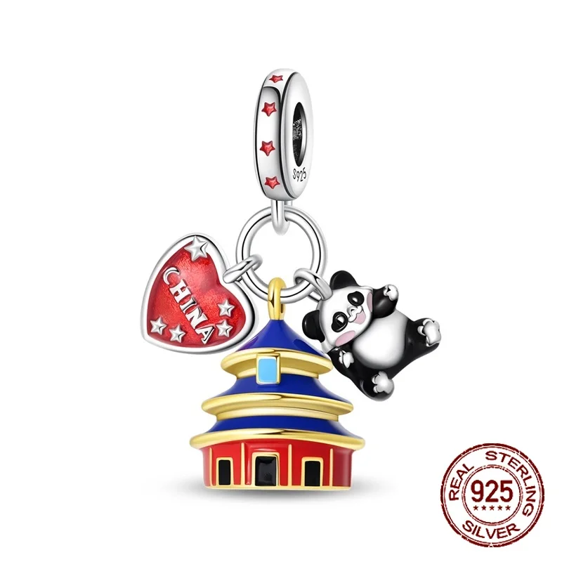 

925 Sterling Silver Beijing Temple of Heaven Panda Souvenir Pendant Charm Fit Original Charm Bracelets Women DIY Jewelry Gift