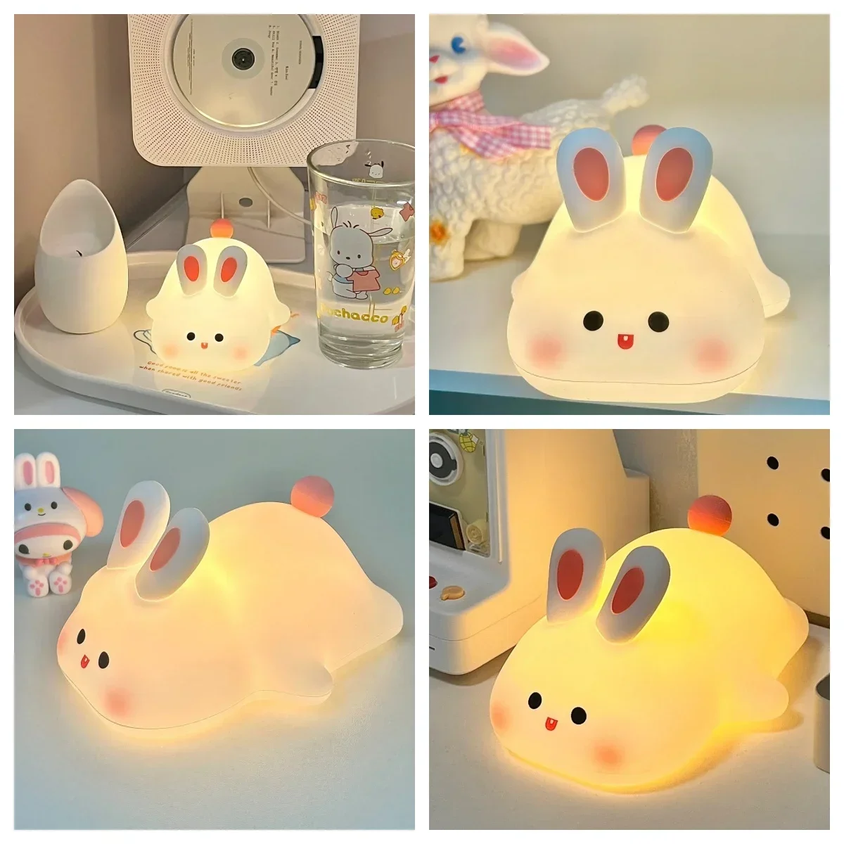 LED Lights Stitch Themed Rabbit Silicone Night Light USB Rechargeable For Bedroom Room Decoration Sleep Desk Lamp