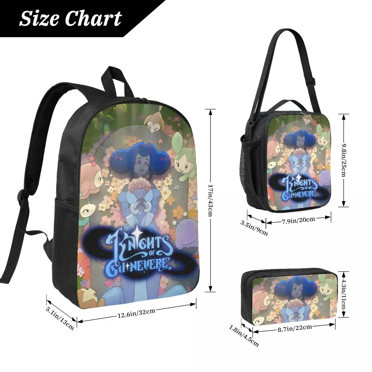 3Pcs K-Knights Of Guinevere School bags Set for Boy Girl Pen Bags Backpack Sets with Lunch Box For School Students Knapsack