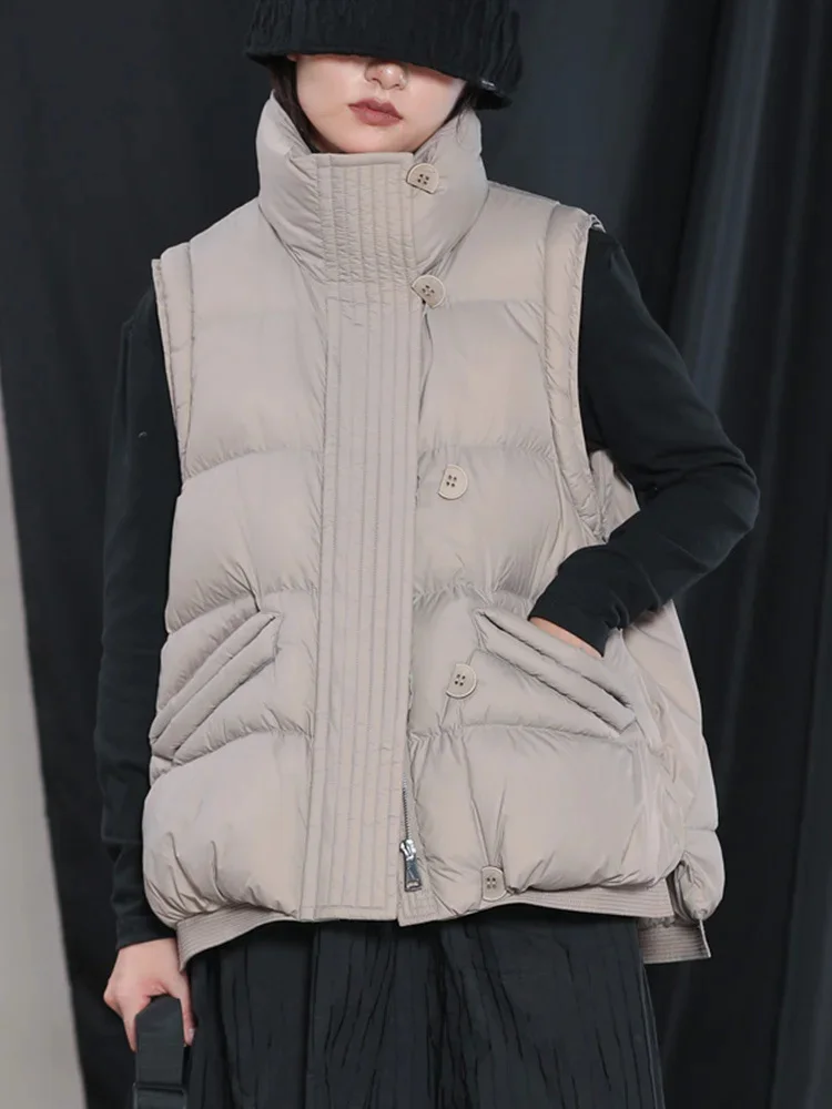 

90% Lagabogy 2023 White Winter Women Vintage Duck Down Vest Sleeveless Puffer Jacket Female Thick Waistcoat Stand Collar Gilet