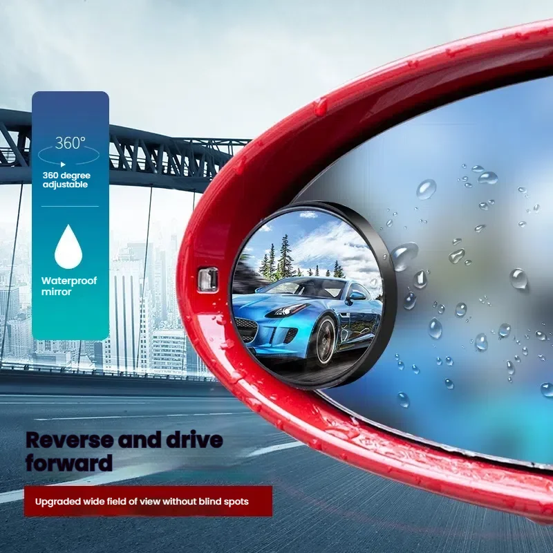 New 2Pcs Car Round Frame Convex Wide-angle Clear Rearview Auxiliary Mirror 360 Degree Blind Spot Mirror Adjustable Driving