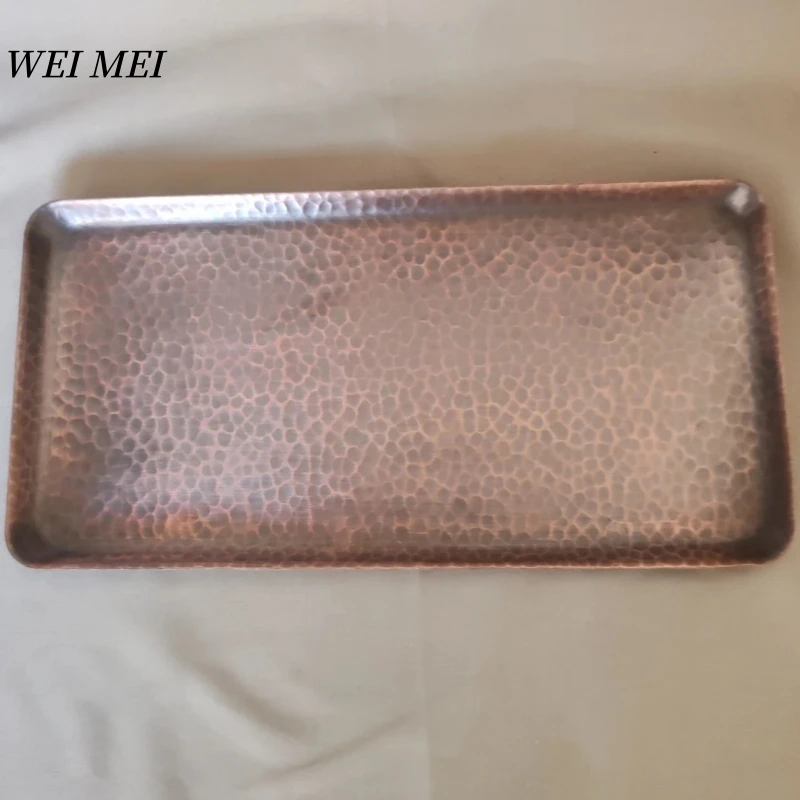 

Multi-Functional Vintage Pure Copper Fruit Plate,30cm Handcrafted Hammer Texture Coffee Cup Tray Home Food Plate,Table Tableware